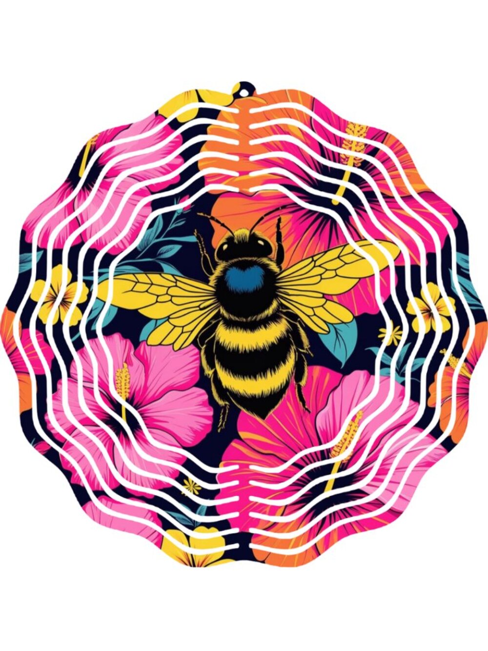 Bumble Bee Kinetic Wind Spinner 10" Metal Round Outdoor Floral Garden Yard Decor